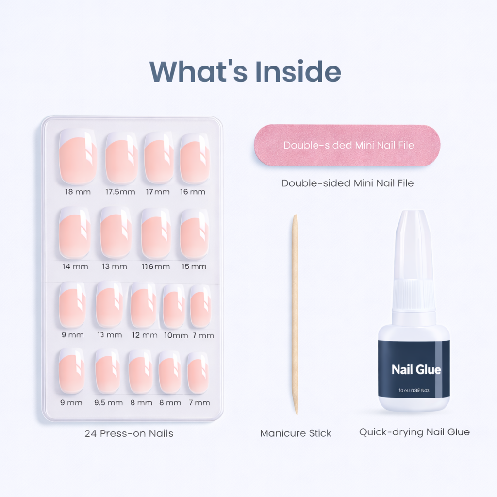 Salon-Style French Tip Press-On Nails - Coffin #038
