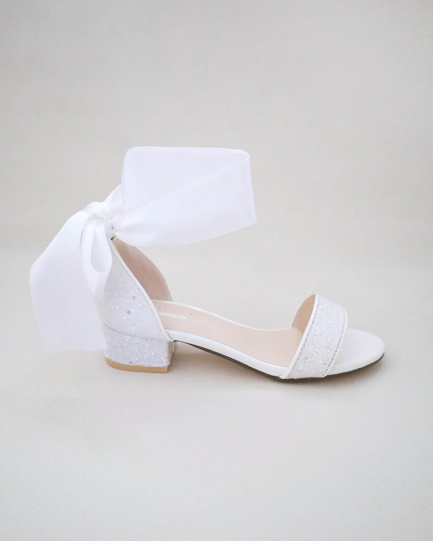 Rock Glitter Low Block Heel Girls Sandals with Wrapped Satin Tie