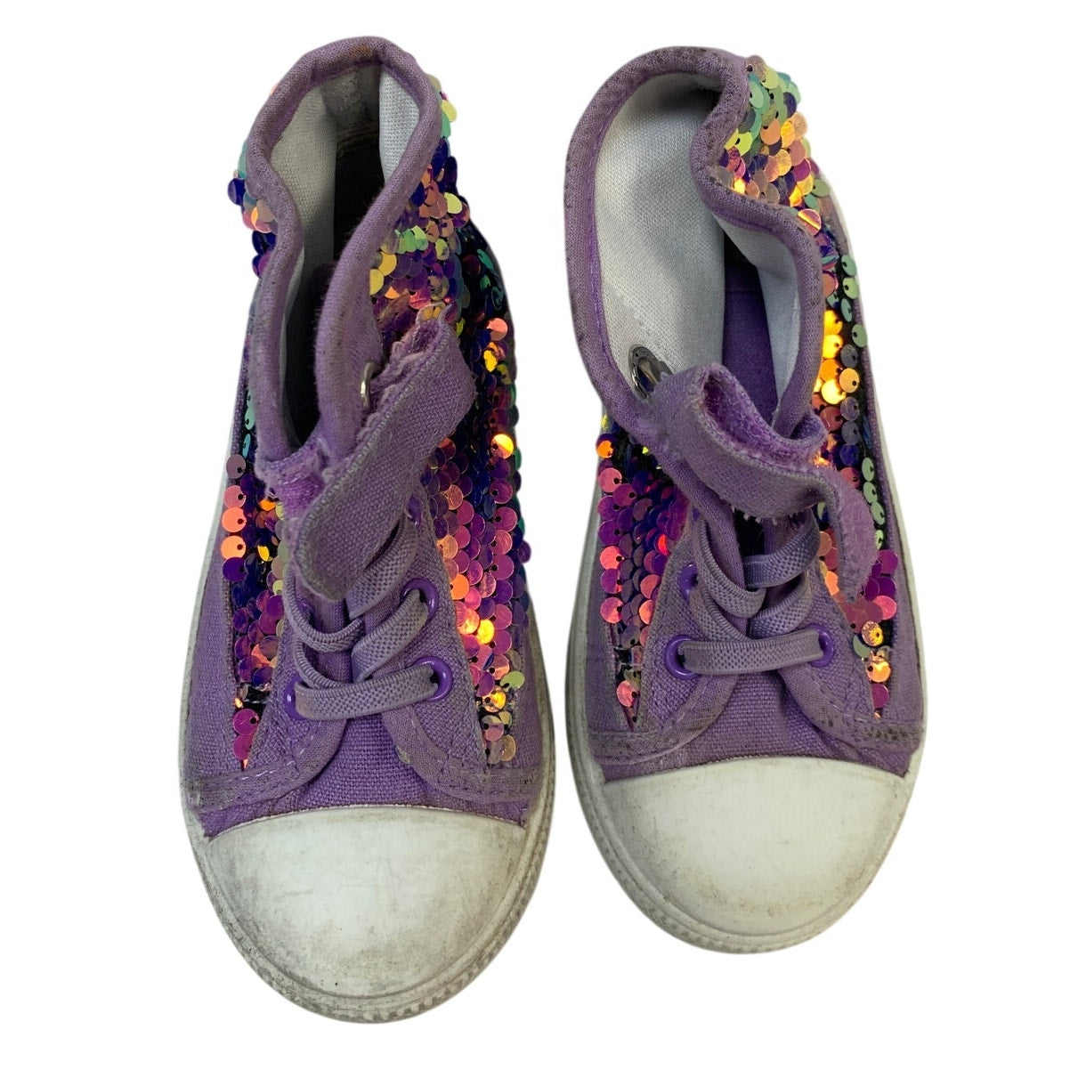 K KomForme Toddler Girls 9 Rainbow Sequin Sneaker Laced High Top Round Toe Shoes