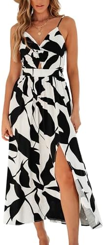 Sundresses - CUPSHE Women's Maxi Dress Floral Print Twisted V Neck Sleeveless Long Dress Summer Casual Dress