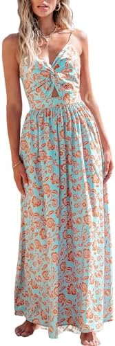 Sundresses - CUPSHE Women's Maxi Dress Floral Print Twisted V Neck Sleeveless Long Dress Summer Casual Dress