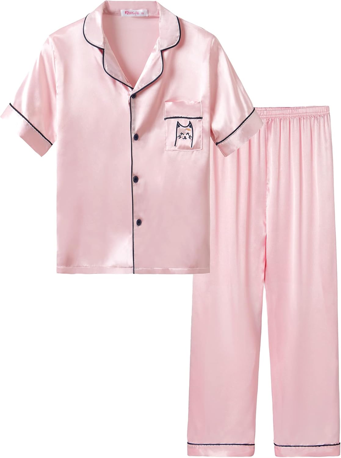 Girls Satin Pajama Set - Silky Button Down PJ with Shorts Size 6-16