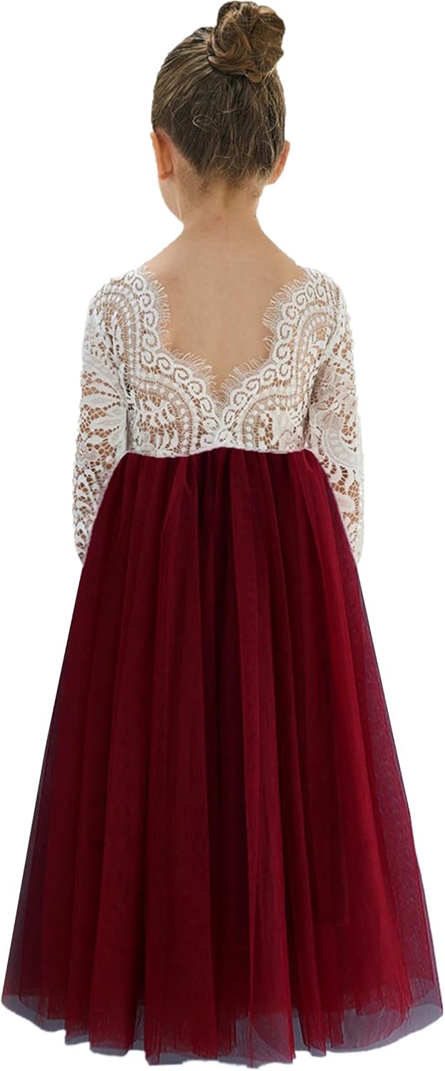 Girls Tulle Flower Girl Dress - Lace Back A-Line Party Dress