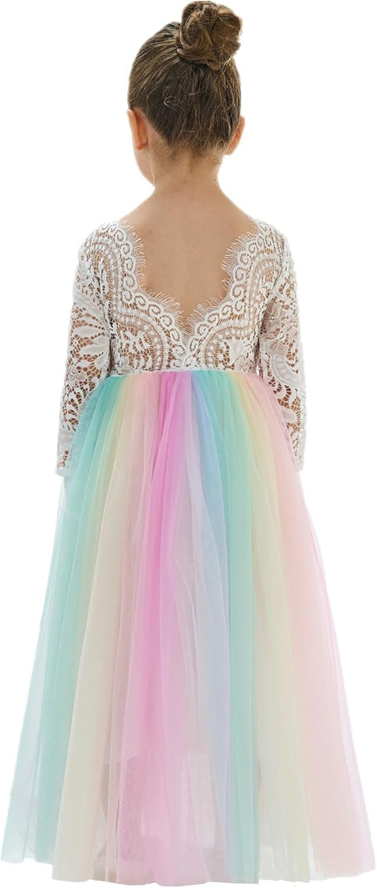 Girls Tulle Flower Girl Dress - Lace Back A-Line Party Dress