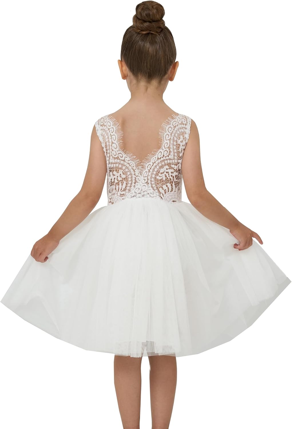 Girls Tulle Flower Girl Dress - Lace Back A-Line Party Dress