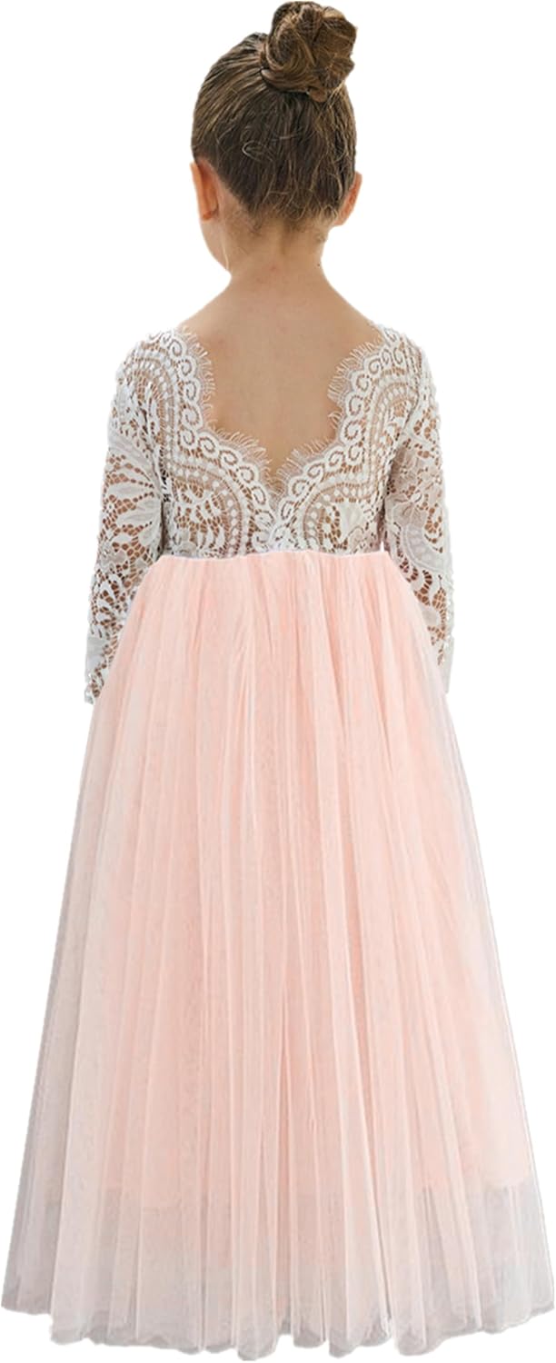 Girls Tulle Flower Girl Dress - Lace Back A-Line Party Dress