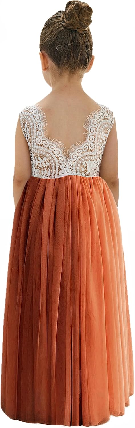 Girls Tulle Flower Girl Dress - Lace Back A-Line Party Dress
