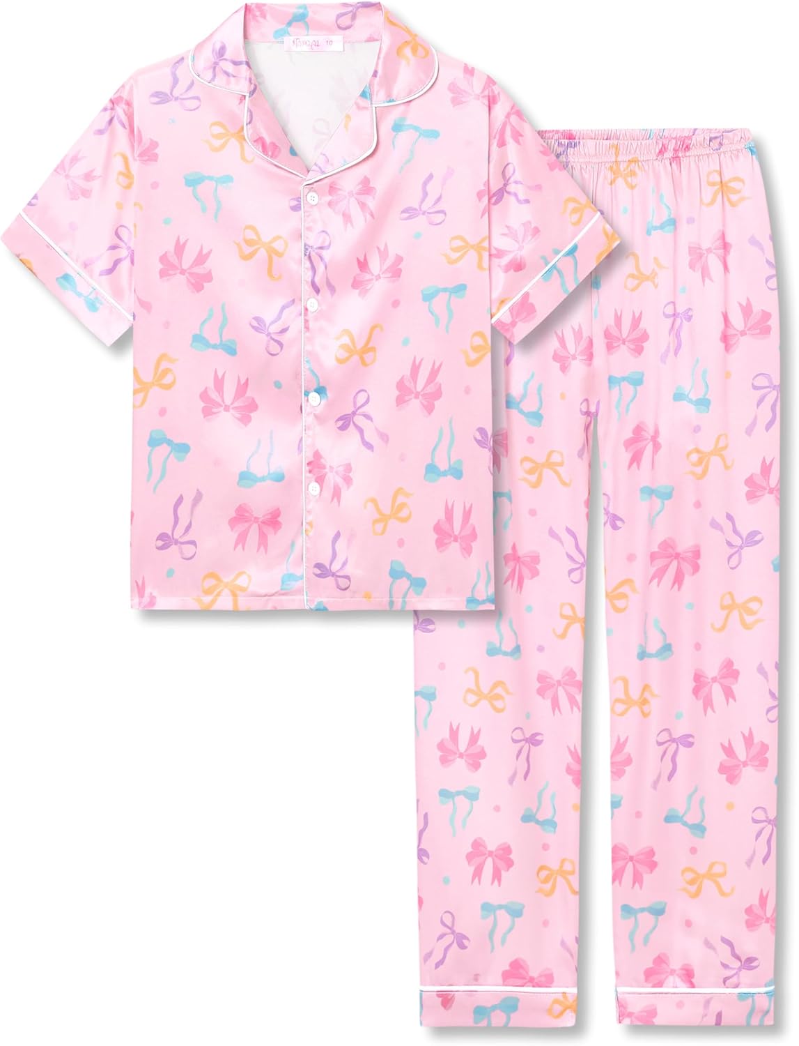 Girls Satin Pajama Set - Silky Button Down PJ with Shorts Size 6-16