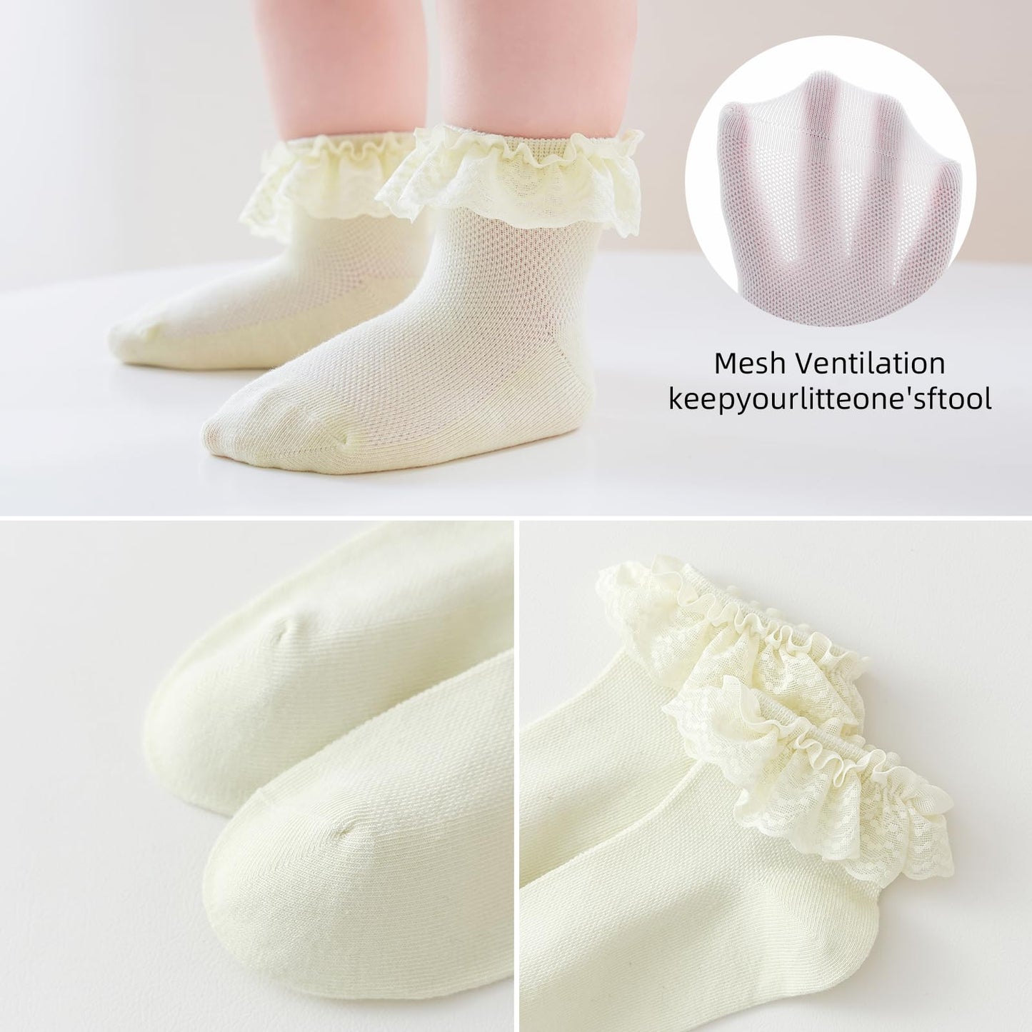 Baby Girl Lace Socks - Newborn Eyelet Ruffle Crew Socks 0-6 6-12 12-24 Months Cotton