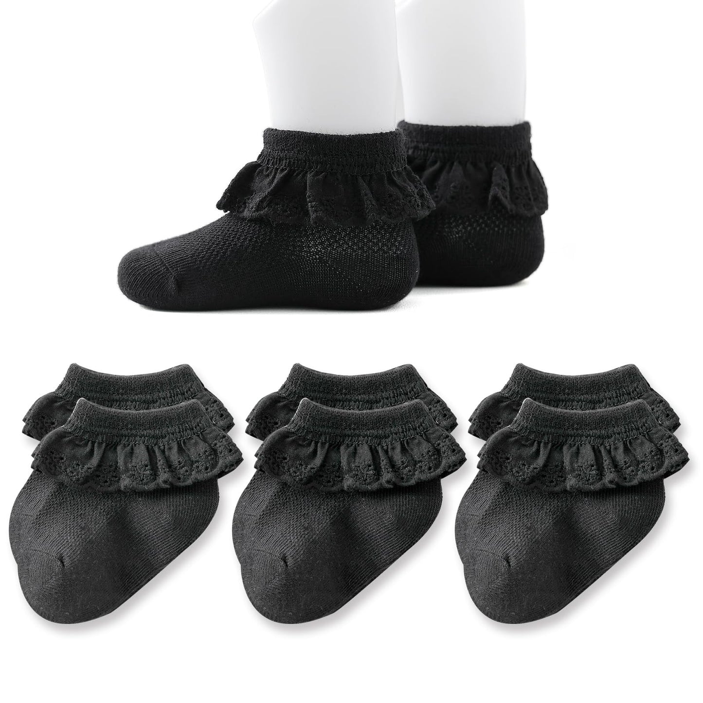 Baby Girl Lace Socks - Newborn Eyelet Ruffle Crew Socks 0-6 6-12 12-24 Months Cotton