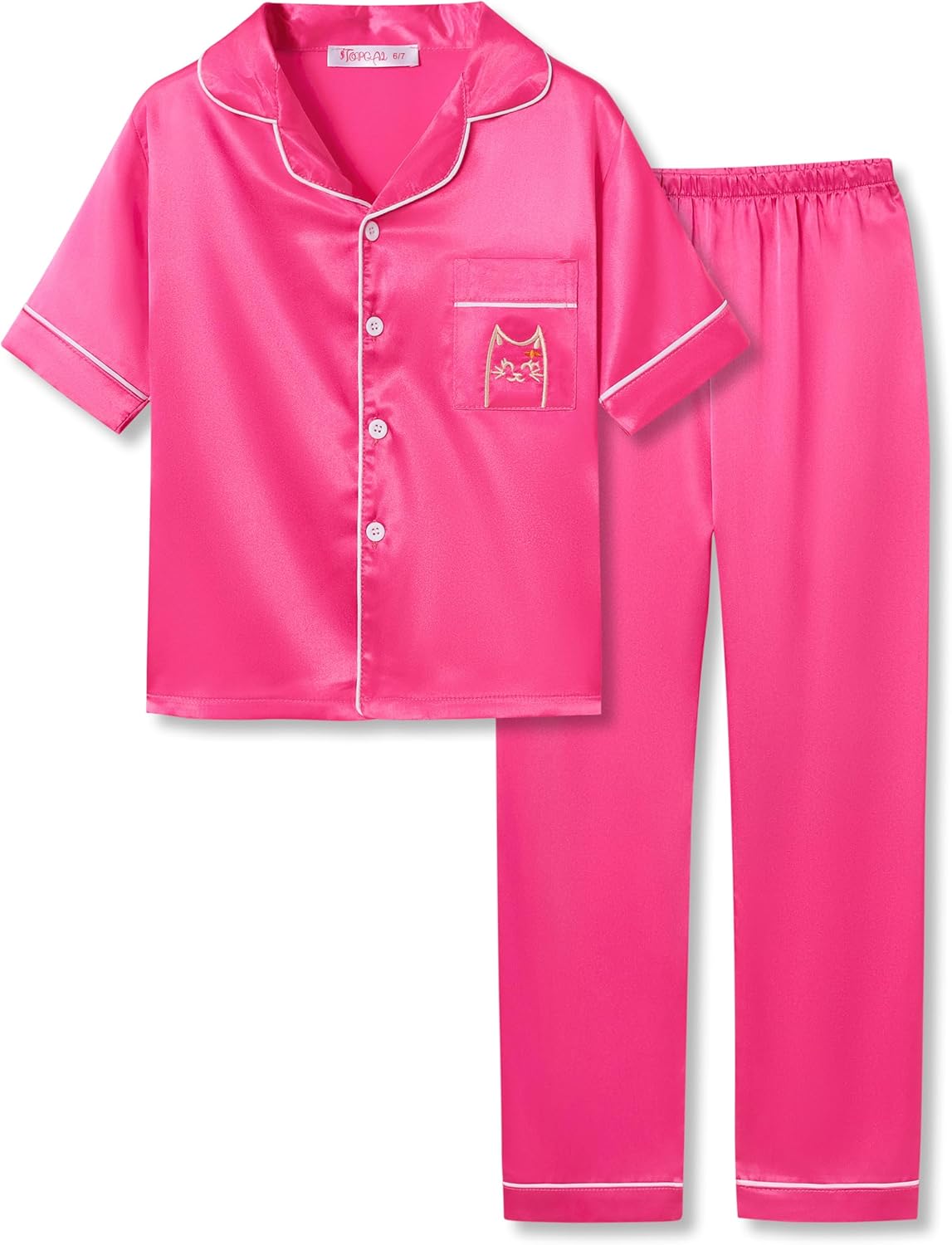 Girls Satin Pajama Set - Silky Button Down PJ with Shorts Size 6-16