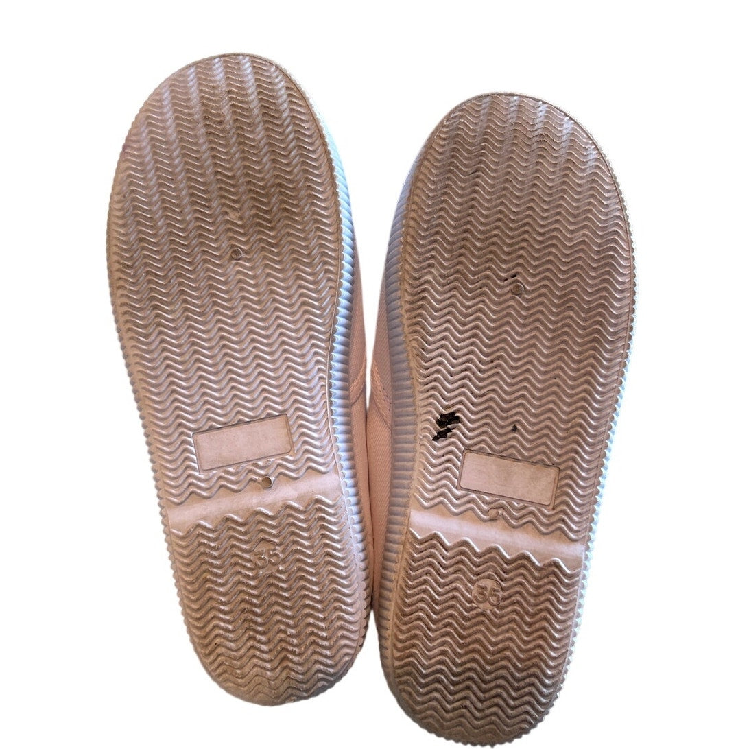 Girls Size 3.5 White Canvas Sneakers Lace Up Slip On Closed Round Toe Shoes