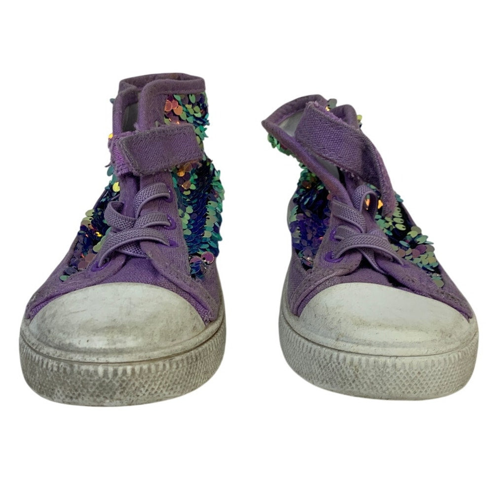 K KomForme Toddler Girls 9 Rainbow Sequin Sneaker Laced High Top Round Toe Shoes
