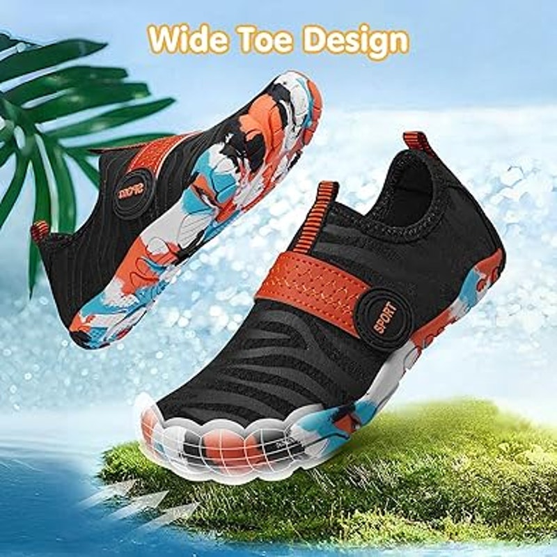New Athmile Boys 12 Black Orange Hook Loop Barefoot Non Slip Aqua Water Shoes