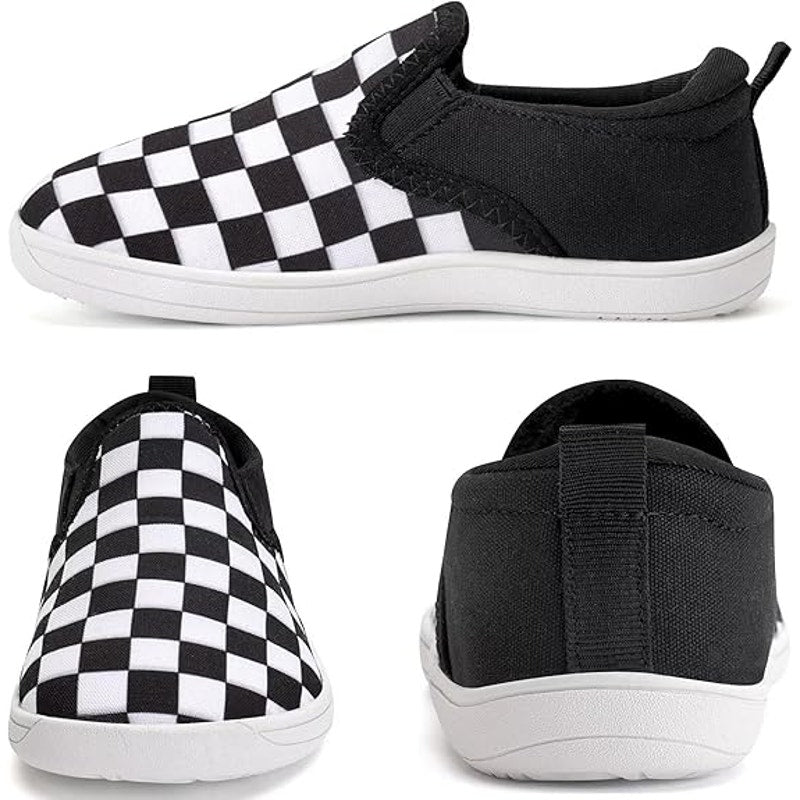 WateLves Boys Size 4 Black White Checkerboard Slip On Round Toe Barefoot Shoes