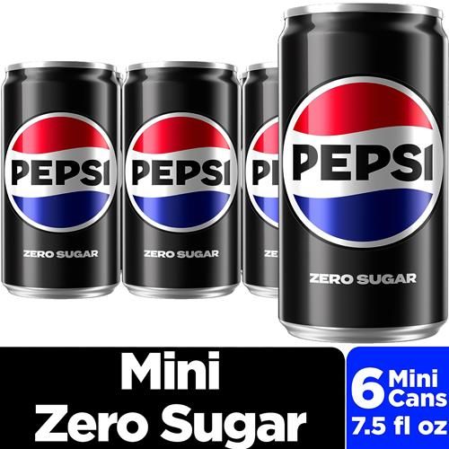 Pepsi Zero Sugar Cola Soda Pop, 7.5Oz Mini Cans (6 Pack)