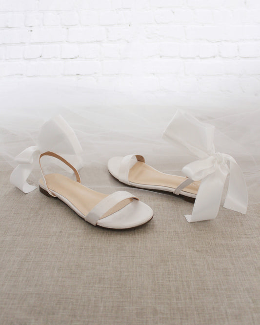 Girls Satin Flat Sandal with Wrapped Satin Tie