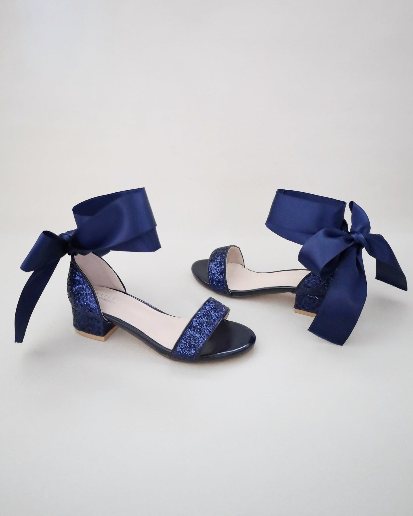 Rock Glitter Low Block Heel Girls Sandals with Wrapped Satin Tie