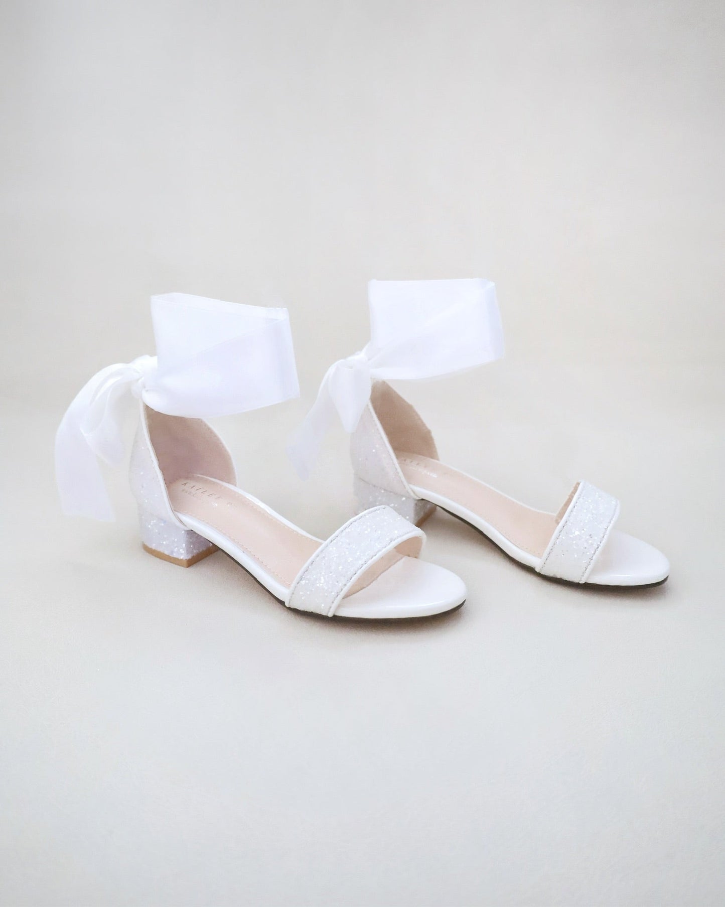 Rock Glitter Low Block Heel Girls Sandals with Wrapped Satin Tie