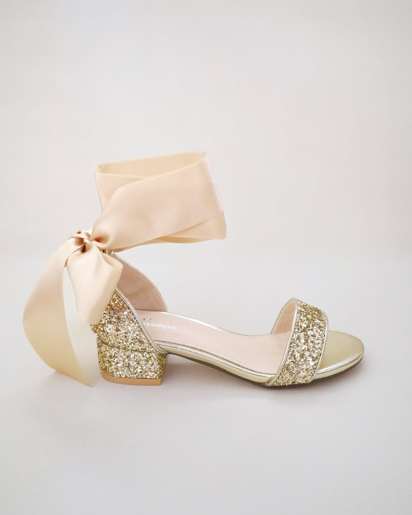 Rock Glitter Low Block Heel Girls Sandals with Wrapped Satin Tie