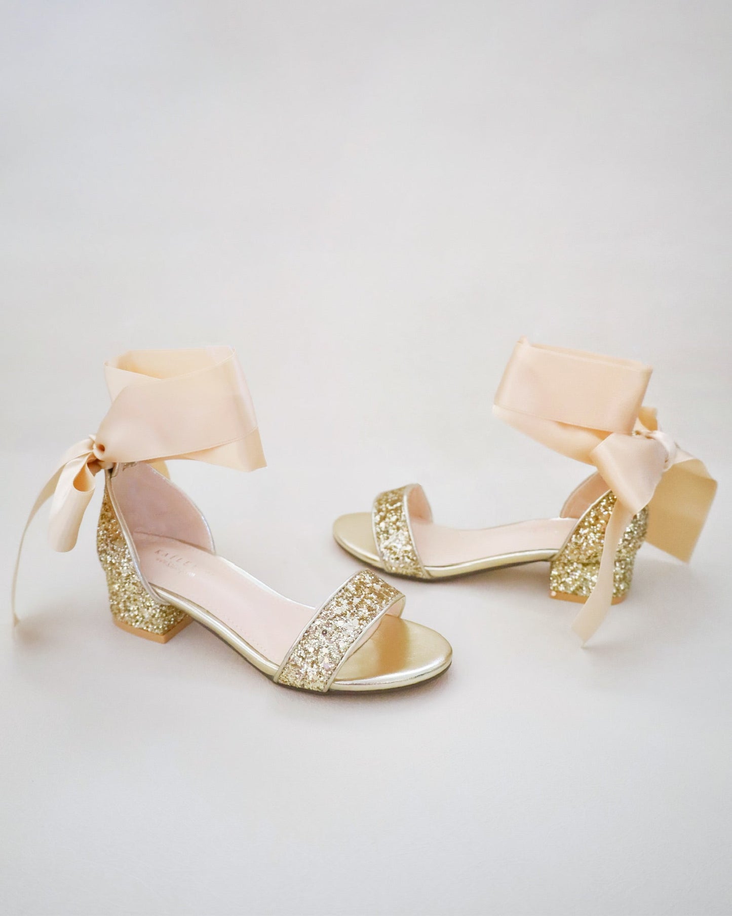 Rock Glitter Low Block Heel Girls Sandals with Wrapped Satin Tie