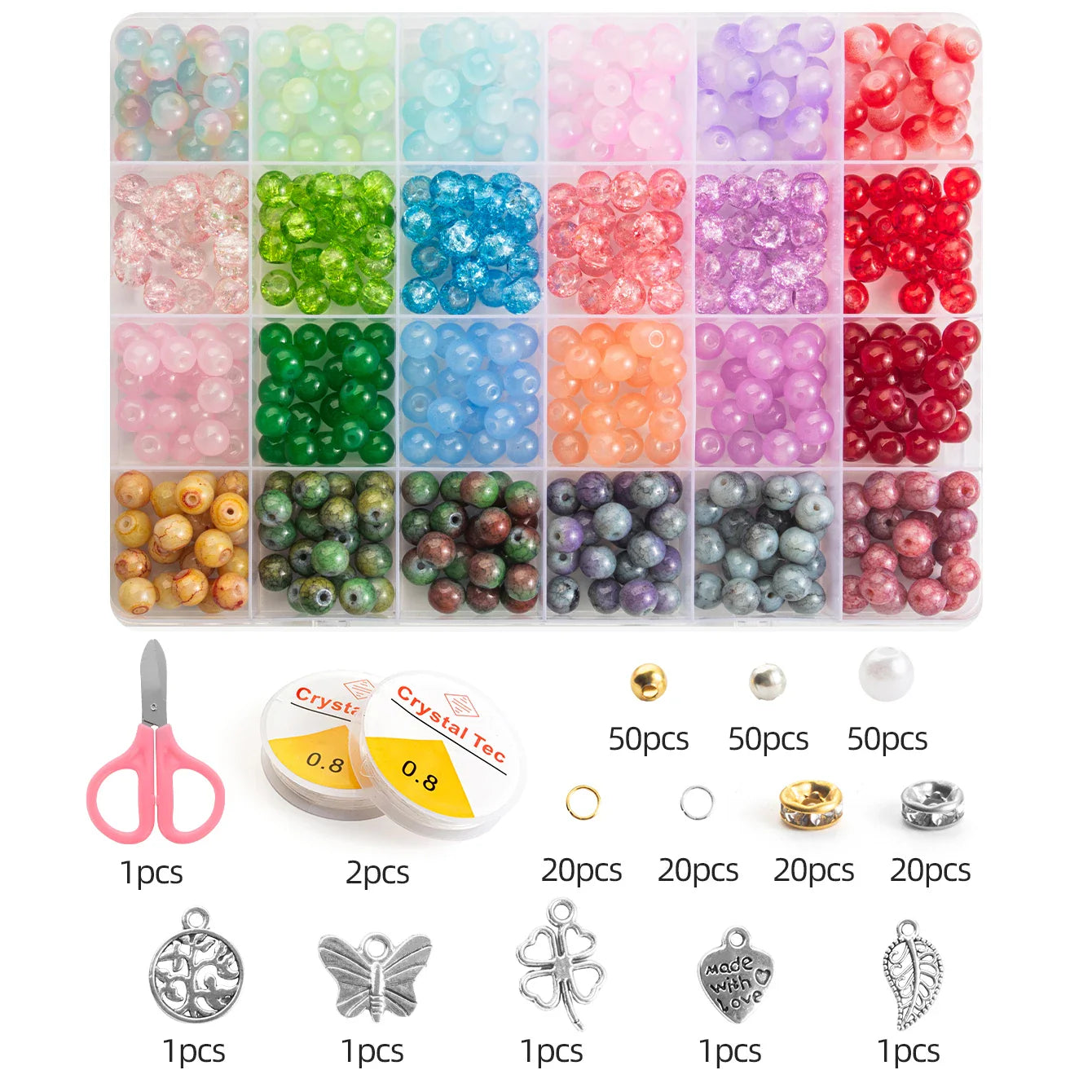 Glass Beads Bracelet Making Kit – 28 Colors 8mm Crystal & Gemstone Beads with DIY Jewelry Accessories