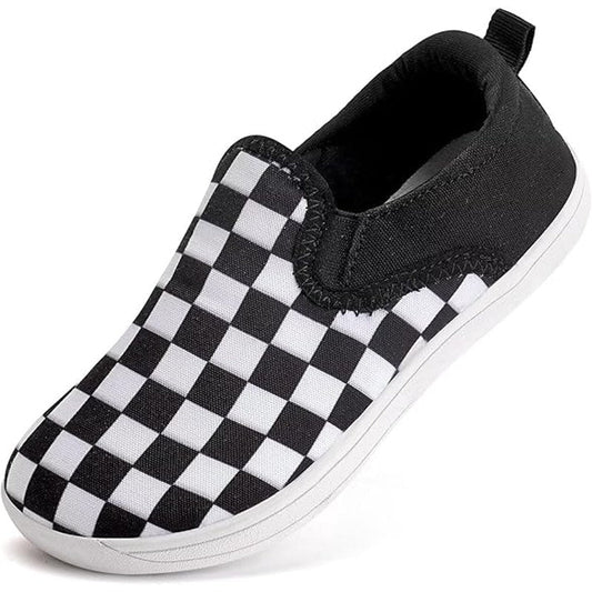 WateLves Boys Size 4 Black White Checkerboard Slip On Round Toe Barefoot Shoes